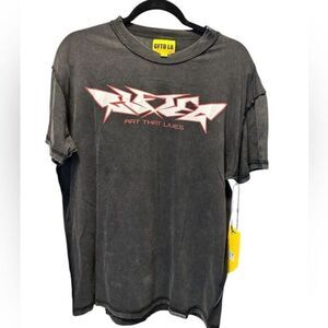 GFTD LA Men’s Vintage Wash Black Graphic Short Sleeve T-Shirt Raw Hem - Size S